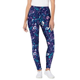 Woman Within Plus Size Petite Stretch-Cotton Knit Pull-On Printed Leggings