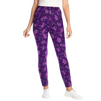 Woman Within Plus Size Petite Stretch-Cotton Knit Pull-On Printed Leggings
