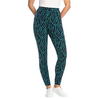 Woman Within Plus Size Petite Stretch-Cotton Knit Pull-On Printed Leggings
