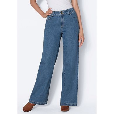 Woman Within Plus Size Perfect Wide-Leg All-Cotton Denim Five-Pocket Jeans