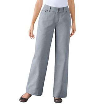 Woman Within Plus Size Perfect Wide-Leg All-Cotton Denim Five-Pocket Jeans