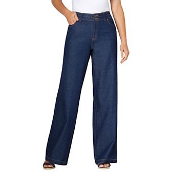 Woman Within Plus Size Perfect Wide-Leg All-Cotton Denim Five-Pocket Jeans