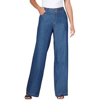 Woman Within Plus Size Perfect Wide-Leg All-Cotton Denim Five-Pocket Jeans