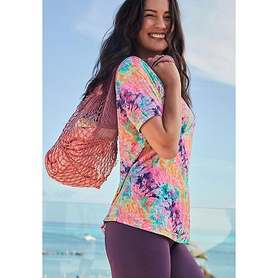 Swim 365 Women's Plus Size Chlorine-Resistant Crewneck Relaxed-Fit Swim Tee