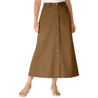 Woman Within Plus Size Petite Perfect Cotton Button Front Denim Skirt