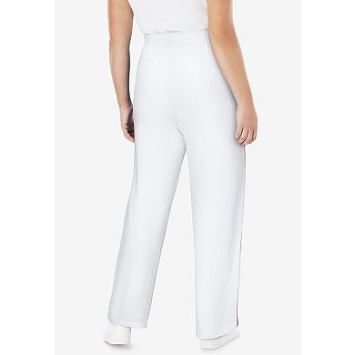Woman Within Plus Size Petite Cotton French Terry Straight-Leg Pull-On Side-Stripe Pants