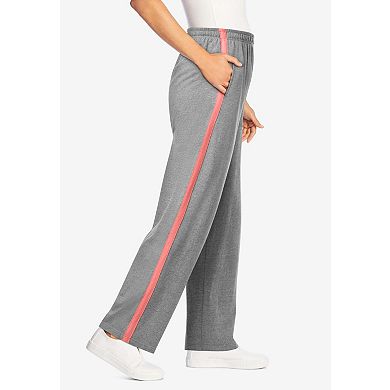 Woman Within Plus Size Petite Cotton French Terry Straight-Leg Pull-On Side-Stripe Pants