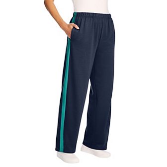 Woman Within Plus Size Petite Cotton French Terry Straight-Leg Pull-On Side-Stripe Pants