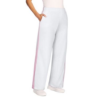 Woman Within Plus Size Petite Cotton French Terry Straight-Leg Pull-On Side-Stripe Pants