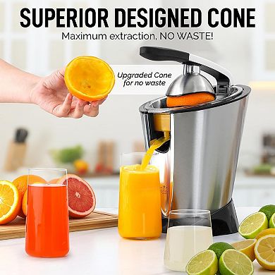 Powerful Electric Orange Juicer Squeezer - Stainless Steel, Soft Touch Handle Citrus Juicer