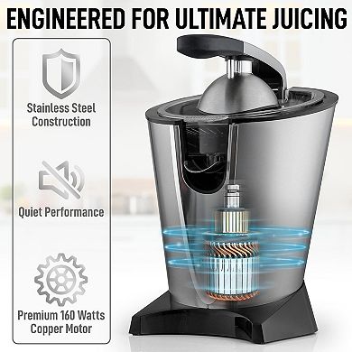 Powerful Electric Orange Juicer Squeezer - Stainless Steel, Soft Touch Handle Citrus Juicer