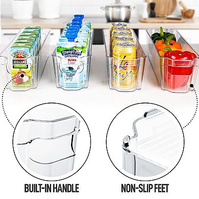 Zulay Kitchen 4 Pack Narrow Clear Refrigerator Organizer Bins