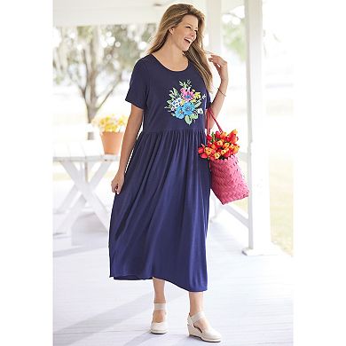Woman Within Plus Size Short-Sleeve Scoopneck Empire Waist Dress