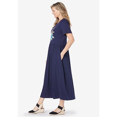 Woman Within Plus Size Short-Sleeve Scoopneck Empire Waist Dress