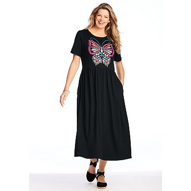 Woman Within Plus Size Short-Sleeve Scoopneck Empire Waist Dress