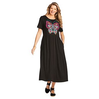 Woman Within Plus Size Short-Sleeve Scoopneck Empire Waist Dress