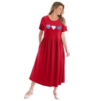 Woman Within Plus Size Short-Sleeve Scoopneck Empire Waist Dress