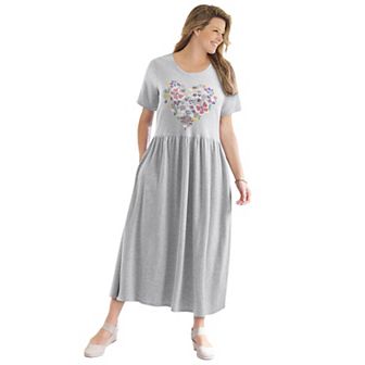 Woman Within Plus Size Short-Sleeve Scoopneck Empire Waist Dress