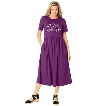 Woman Within Plus Size Short-Sleeve Scoopneck Empire Waist Dress