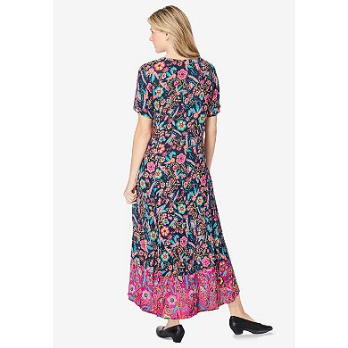 Woman Within Plus Size Short-Sleeve Crinkle Dress