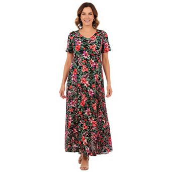 Woman Within Plus Size Printed Short-Sleeve Crinkle Maxi Dress
