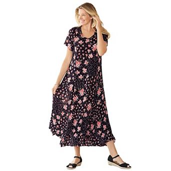 Woman Within Plus Size Short-Sleeve Crinkle Dress