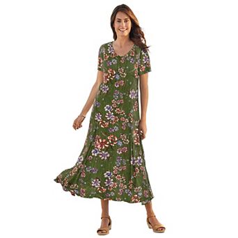 Woman Within Plus Size Short-Sleeve Crinkle Dress