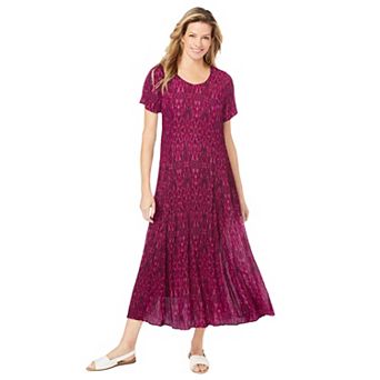 Woman Within Plus Size Printed Short-Sleeve Crinkle Maxi Dress