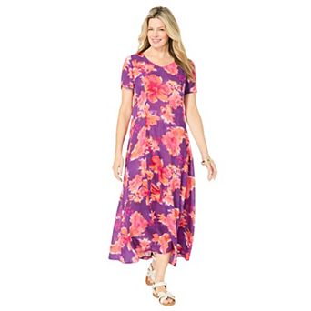 Woman Within Plus Size Short-Sleeve Crinkle Dress