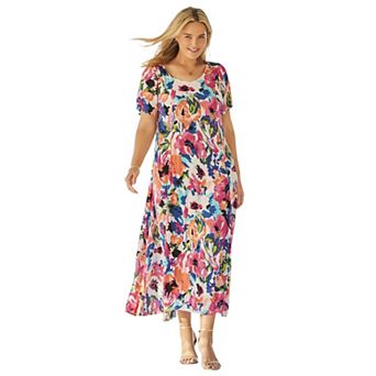 Woman Within Plus Size Short-Sleeve Crinkle Dress