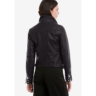 ellos Plus Size Zip Front Leather Jacket