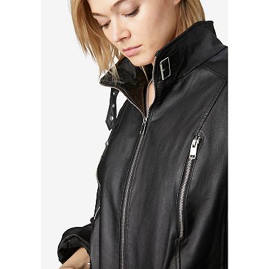 ellos Plus Size Zip Front Leather Jacket