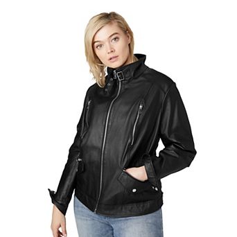 ellos Plus Size Zip Front Leather Jacket