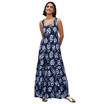 Ellos Plus Size Stretch Knit Scoop Neck Sleeveless Tiered Maxi Dress