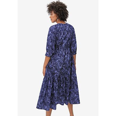 ellos Plus Size Tiered Cotton Midi Dress