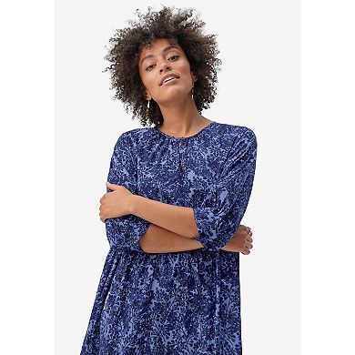 ellos Plus Size Tiered Cotton Midi Dress