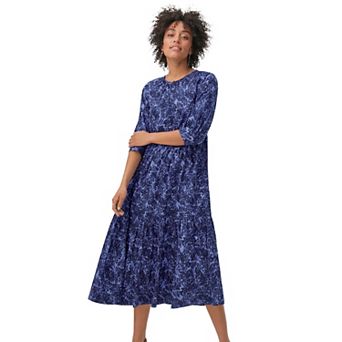 ellos Plus Size Tiered Cotton Midi Dress