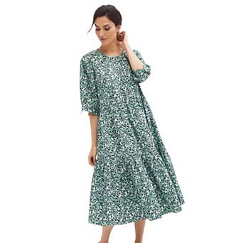 ellos Plus Size Tiered Cotton Midi Dress