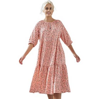 ellos Plus Size Tiered Cotton Midi Dress