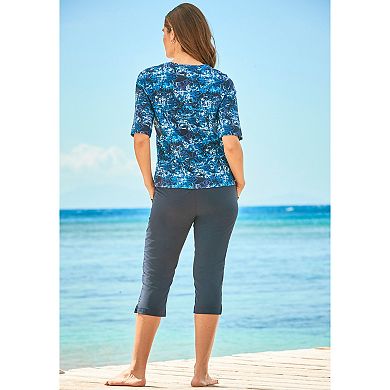 Swim 365 Women's Plus Size Three-quarter Sleeve Swim Tee