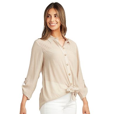 Women's AB Studio Button-Down Crochet Yoke Tunic