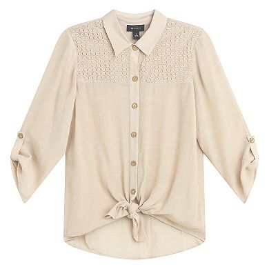 Women's AB Studio Button-Down Crochet Yoke Tunic