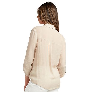 Women's AB Studio Button-Down Crochet Yoke Tunic