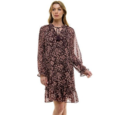 burgundy babydoll dress Long Sleeve Smocked Babydoll Dress