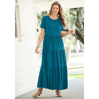 Woman Within Plus Size Short-Sleeve Tiered Dress