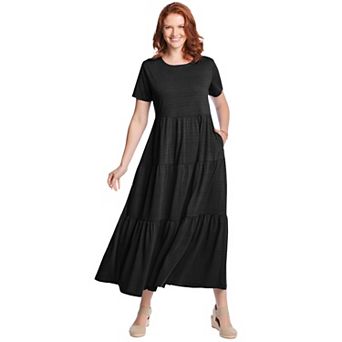 Woman Within Plus Size Short-Sleeve Tiered Dress
