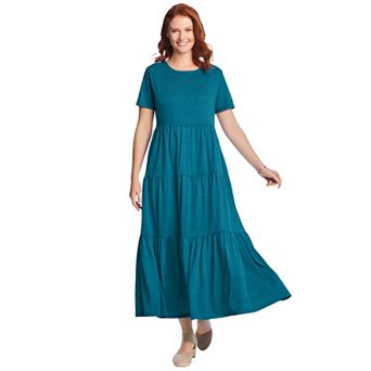 Woman Within Plus Size Short-Sleeve Tiered Dress