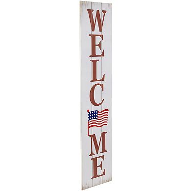 Northlight 36" Welcome USA Flag Americana Wooden Porch Board Sign Decoration