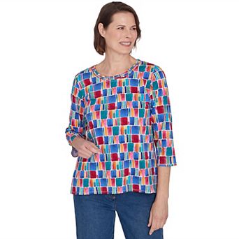 Women's Alfred Dunner Box Print Short Sleeve Top