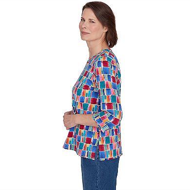 Women's Alfred Dunner Box Print Short Sleeve Top